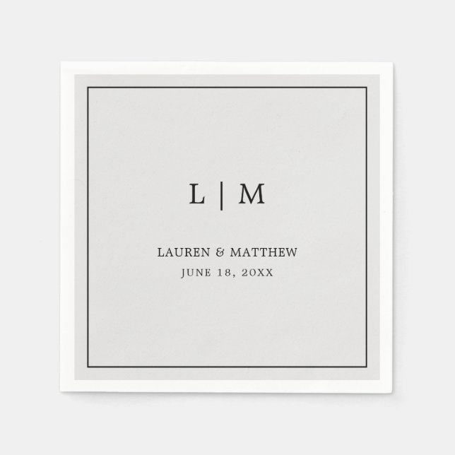 Serviette En Papier Simple Monogramme Gris Clair Élégant Mariage (Devant)