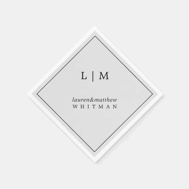 Serviette En Papier Simple Monogramme Gris Clair Mariage Élégant (Coin)