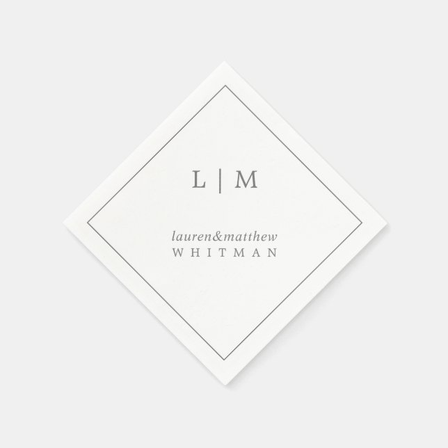 Serviette En Papier Simple Monogramme Gris Foncé Élégant de Mariage (Coin)