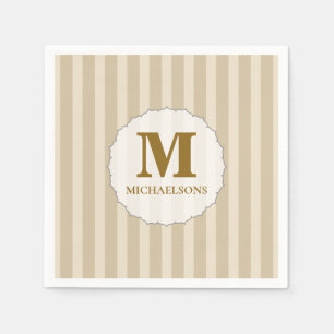 Serviette En Papier Simple Monogramme initial Minimaliste Tan Brown
