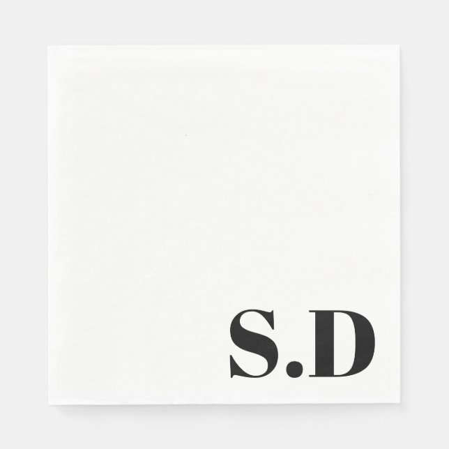 Serviette En Papier Simple Monogramme Mariage | Initiales Personnalisé (Devant)