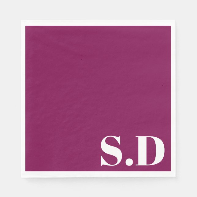 Serviette En Papier Simple Monogramme Mariage | Initiales Personnalisé (Devant)