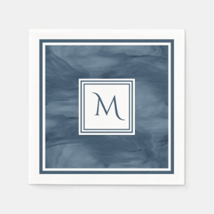 Serviette En Papier Simple Monogramme Moderne Marbre Subtil Bleu Marin