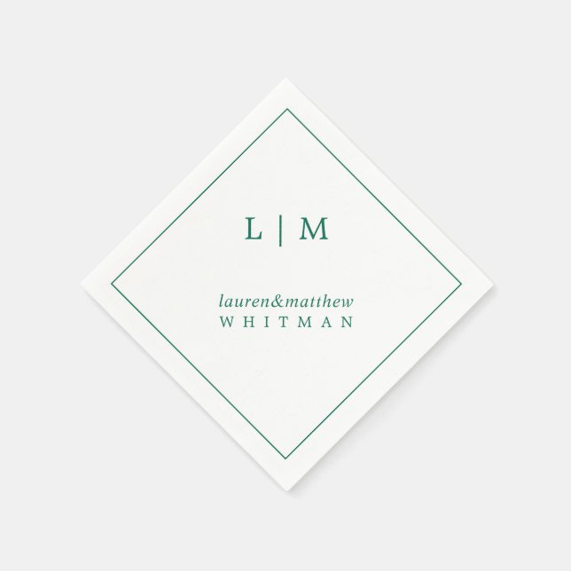 Serviette En Papier Simple Monogramme Vert Émeraude Élégant Mariage (Coin)