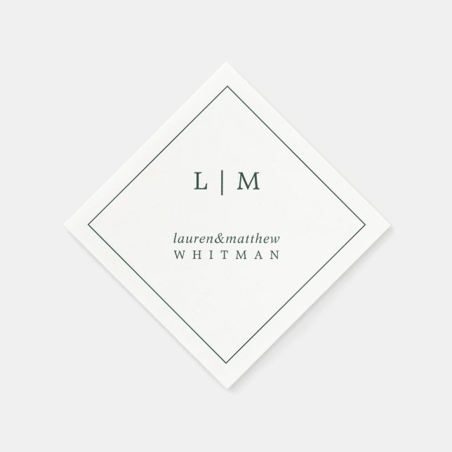 Serviette En Papier Simple Monogramme Vert Forêt Élégant Mariage (Coin)