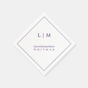 Serviette En Papier Simple Monogramme Violet Élégant Mariage
