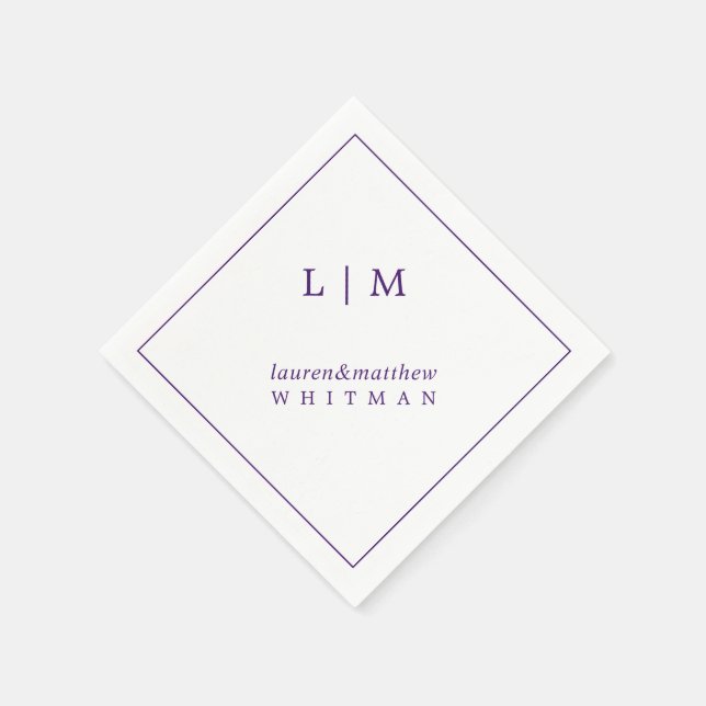 Serviette En Papier Simple Monogramme Violet Élégant Mariage (Coin)