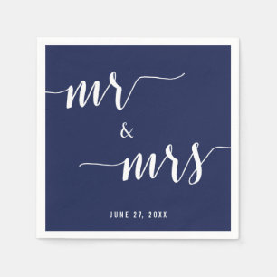 Serviette En Papier Simple Navy Blue M. et Mme Mariage Napkins