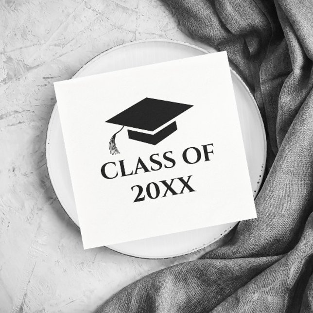 Serviette En Papier Simple Noir et Blanc Année de Promotion (Simple Black and White Graduation Class Graduation Party Napkins.)
