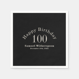 Serviette En Papier Simple noir et écru beige 100e anniversaire