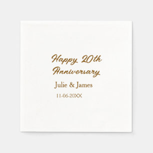Serviette En Papier simple nom de dat20e anniversaire marron doré joye