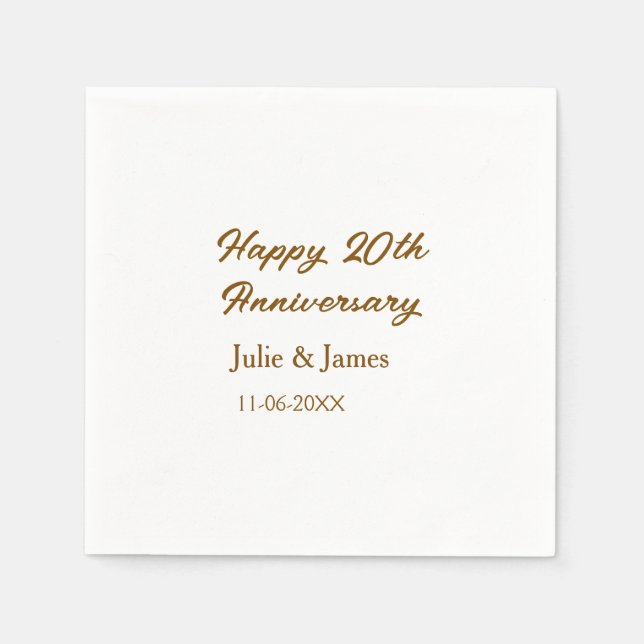 Serviette En Papier simple nom de dat20e anniversaire marron doré joye (Devant)