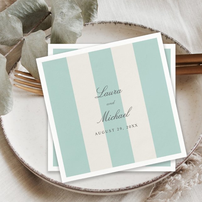 Serviette En Papier Simple Pale Teal Cabana Stripes Wedding (Créateur téléchargé)