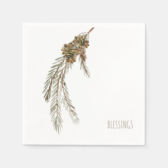 Serviette En Papier Simple Pine Cônes Bénédiction Thanksgiving Coctail (Devant)