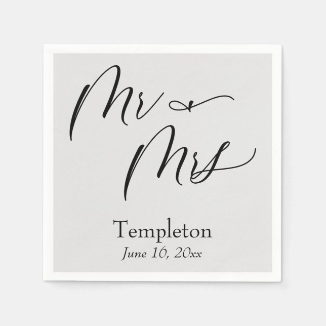 Serviette En Papier Simple Police de caractères de luxe Mr & Mrs Gris (Devant)