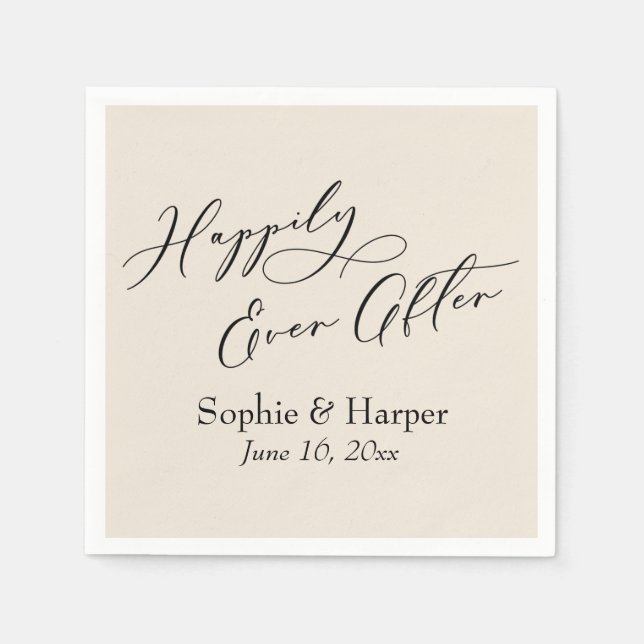 Serviette En Papier Simple Police de Luxe Script Happily Ever After Cr (Devant)