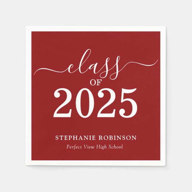 Serviette En Papier Simple Red White Classe de 2025 Graduation (Devant)