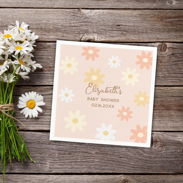 Serviette En Papier Simple Retro Chic Daisy Boho Girl Baby shower (Créateur téléchargé)