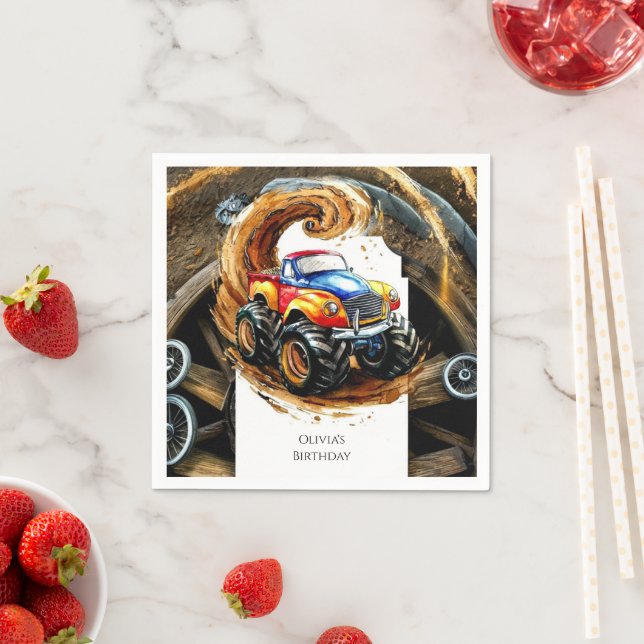Serviette En Papier Simple Road Monster Truck Anniversaire (En situation)