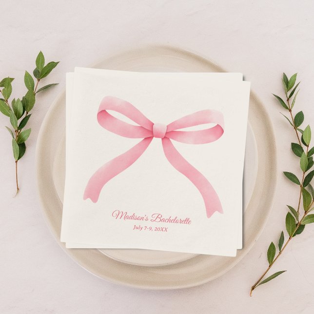 Serviette En Papier Simple Rose Ruban Fille Bachelorette Party  (Simple Pink Bow Girly Bachelorette Party Napkins
)