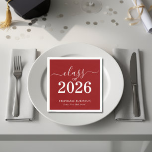 Serviette En Papier Simple Rouge Classe de 2026 Diplômé