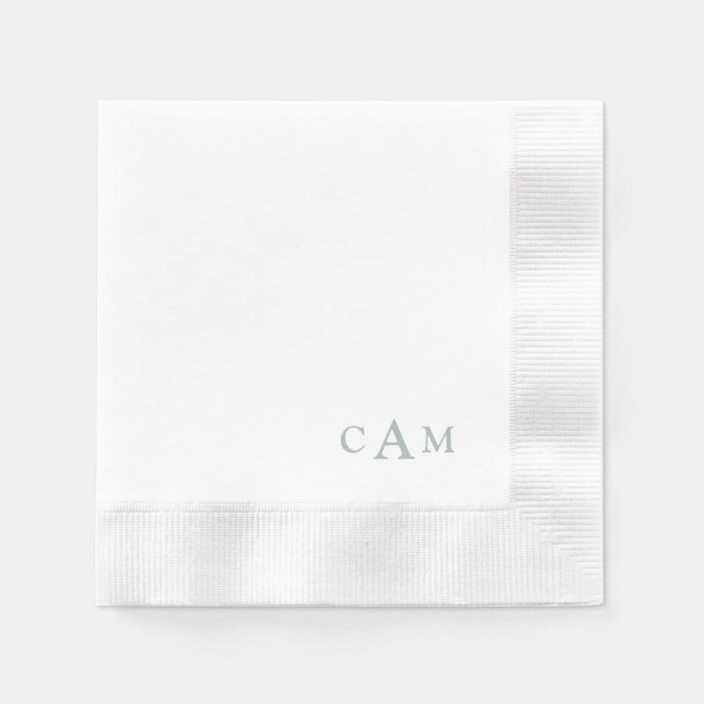 Serviette En Papier Simple Sage Monogram II Mariage Cocktail Napkins (Devant)