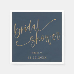 Serviette En Papier Simple Salle de Réception Mariage Bleu Foncé & Or 