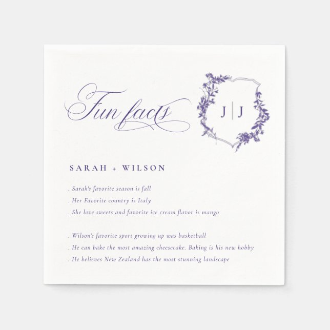 Serviette En Papier Simple Script Lilac Purple Mariage Logo Faits amus (Devant)