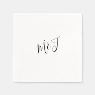 Serviette En Papier Simple Script moderne Couple Noir Initiales