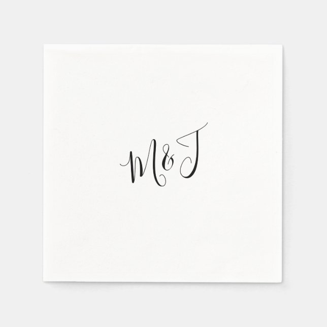 Serviette En Papier Simple Script moderne Couple Noir Initiales (Devant)