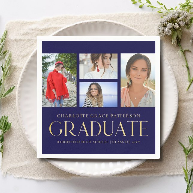 Serviette En Papier Simple Script Multi Photo Grad Graduation Party (Créateur téléchargé)
