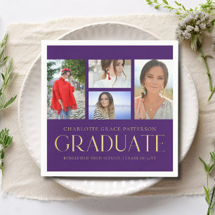 Serviette En Papier Simple Script Multi Photo Grad Graduation Party
