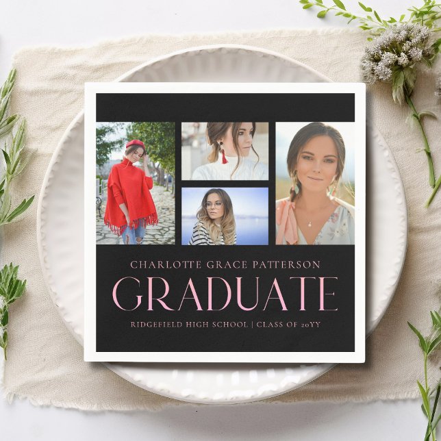 Serviette En Papier Simple Script Multi Photo Grad Graduation Party (Créateur téléchargé)