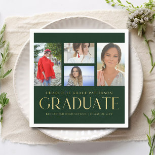 Serviette En Papier Simple Script Multi Photo Grad Graduation Party
