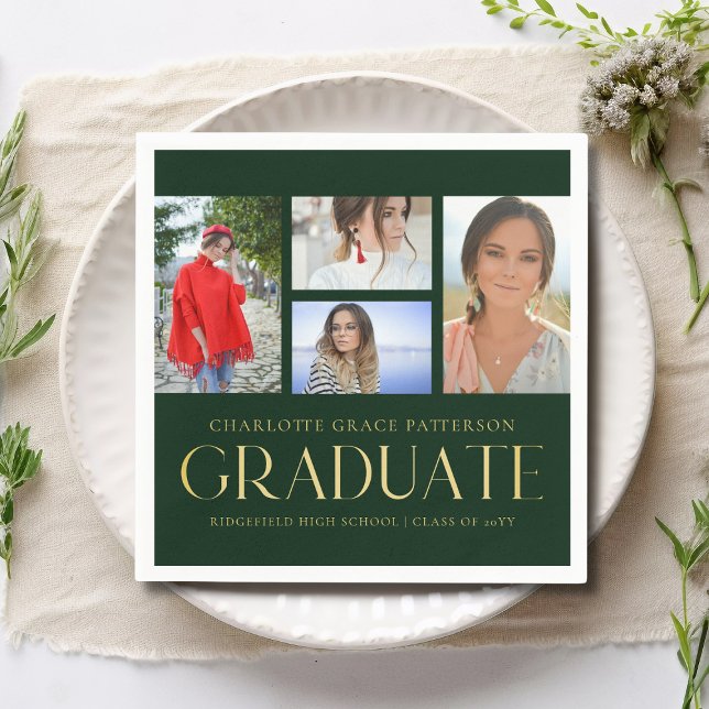 Serviette En Papier Simple Script Multi Photo Grad Graduation Party (Créateur téléchargé)