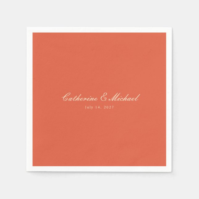 Serviette En Papier Simple Script Sunset Orange Wedding (Devant)