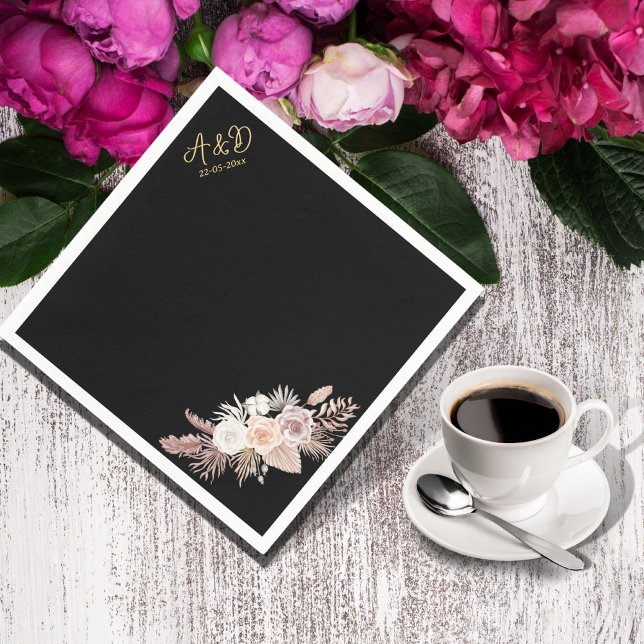 Serviette En Papier SIMPLE STYLE BOHO mariage FLORAL NOIR (Créateur téléchargé)