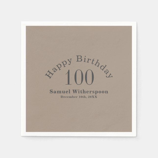 Serviette En Papier Simple Tan et gris charbon 100e anniversaire (Devant)