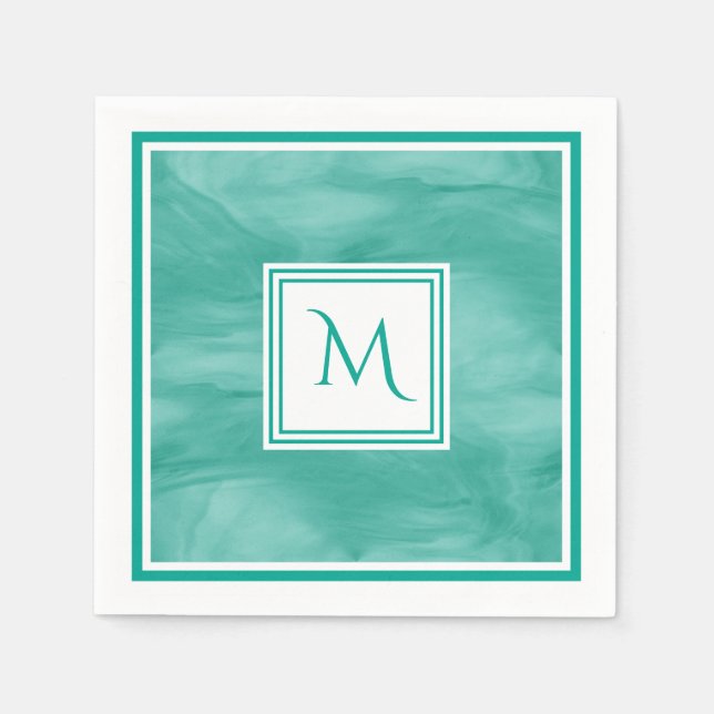Serviette En Papier Simple Turquoise Vert subtil marbre Moderne Monogr (Devant)