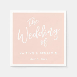 Serviette En Papier Simple Typographie Blanc sur Rose La Mariage De