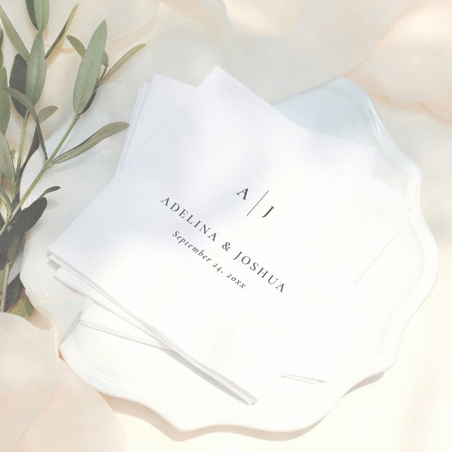 Serviette En Papier Simple Typography Minimalist Monogram Wedding (Créateur téléchargé)