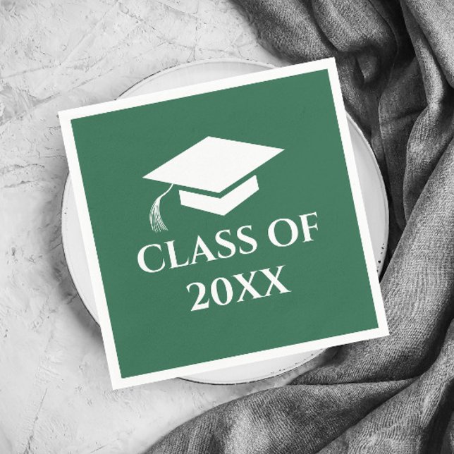 Serviette En Papier Simple Vert et Blanc Année de Promotion (Simple Green Graduation Class Graduation Party Napkins.)