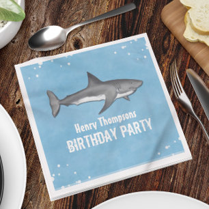 Serviette En Papier Simple Whimsical Birthday Sharks Blue Ocean