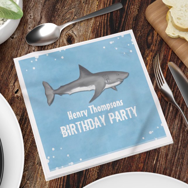 Serviette En Papier Simple Whimsical Birthday Sharks Blue Ocean (Créateur téléchargé)
