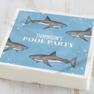 Serviette En Papier Simple Whimsical Pool Party Requins Blue Ocean