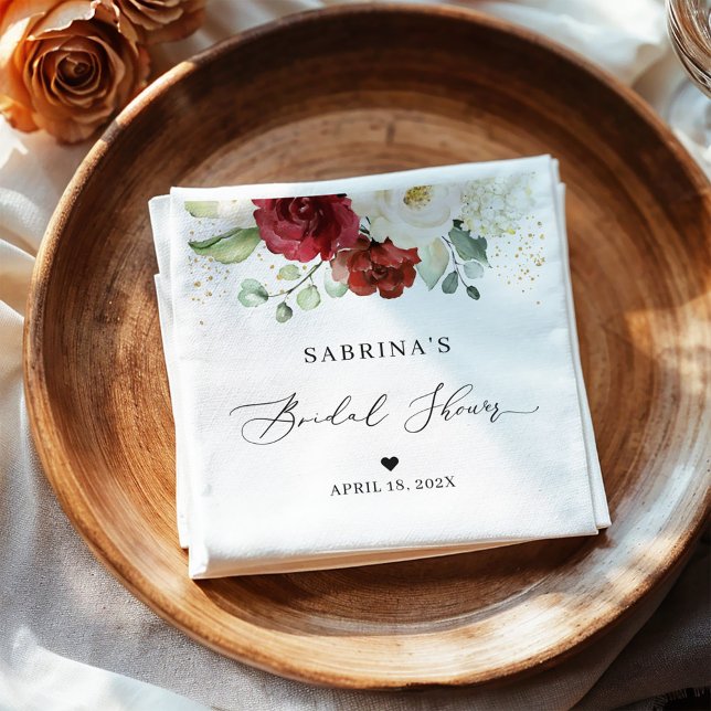 Serviette En Papier Simplement Beau Rouge Blanc Floral Fête de Mariage (Créateur téléchargé)