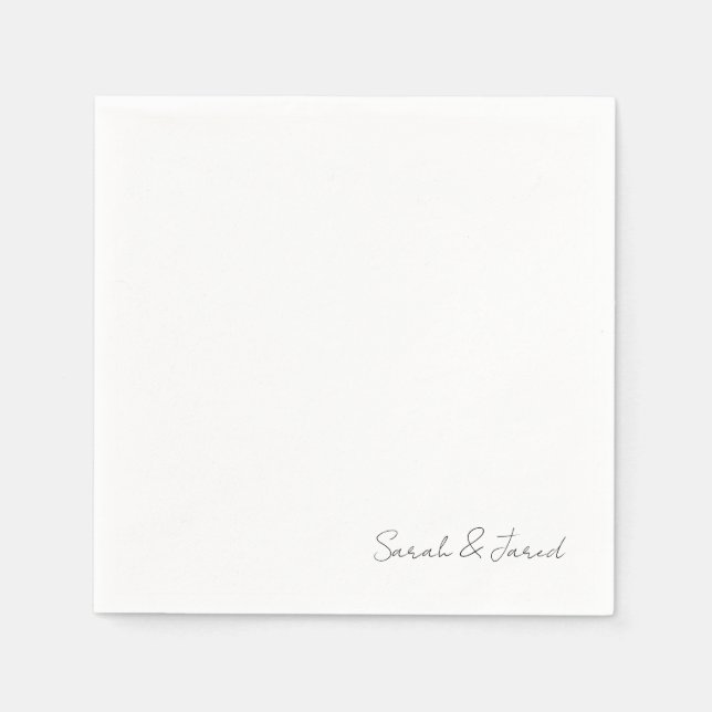 Serviette En Papier Simplement Élégant Script Noms Mariage blanc Cockt (Devant)
