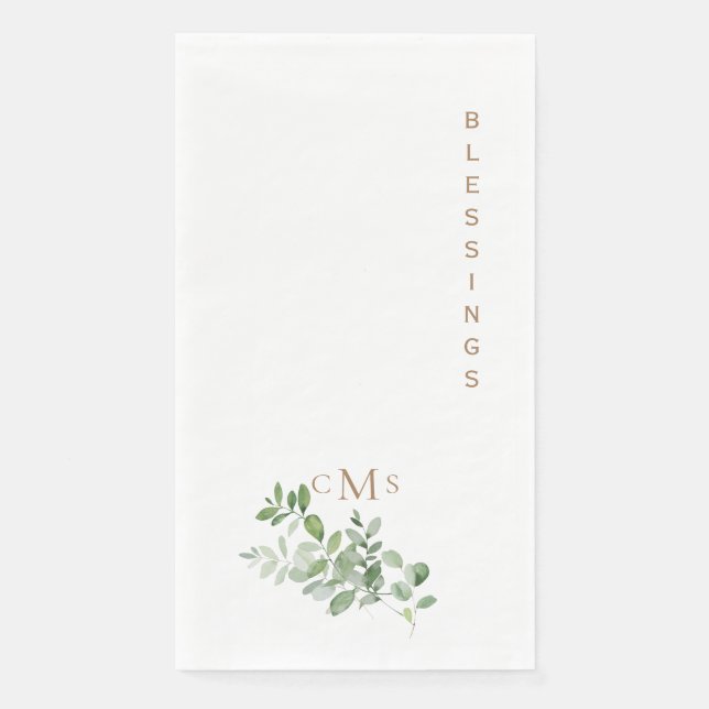 Serviette En Papier Simples Bénédictions Monogramme Feuillage (Devant)