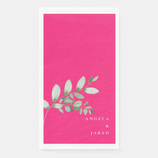 Serviette En Papier Simplicité & Foliage Mariage rose chaud brillant (Devant)