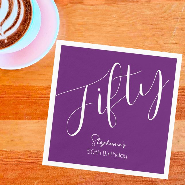 Serviette En Papier Simply Modern Script Automne Violet 50e Anniversai (Créateur téléchargé)